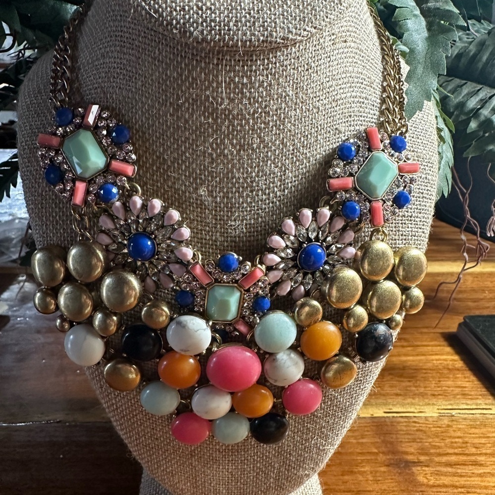 Pair of J. Crew Colorful Statement Necklace with Gold and Pink